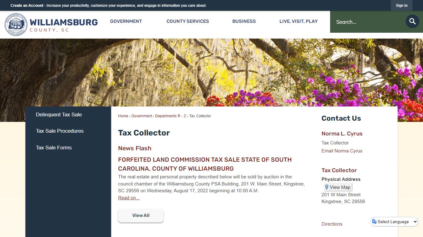 Tax Collector | Williamsburg County, SC