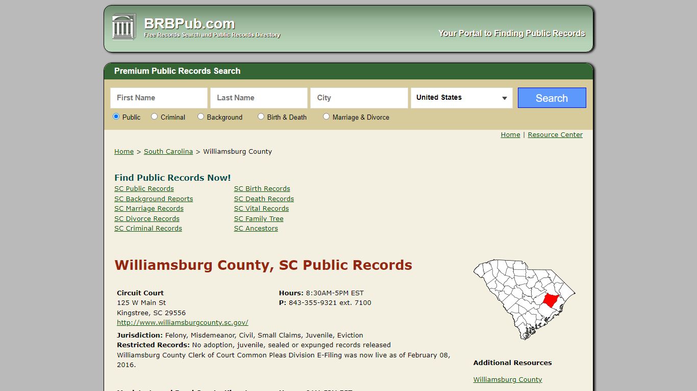 Williamsburg County Public Records | Search South Carolina ...